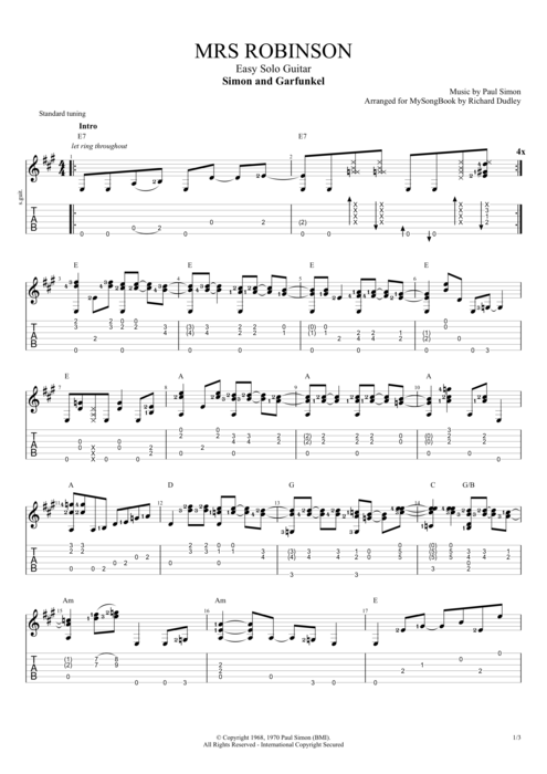 mrs robinson guitar tab