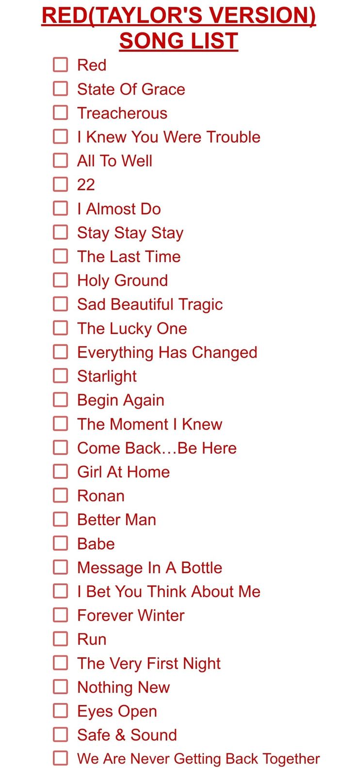 name all of taylor swift songs