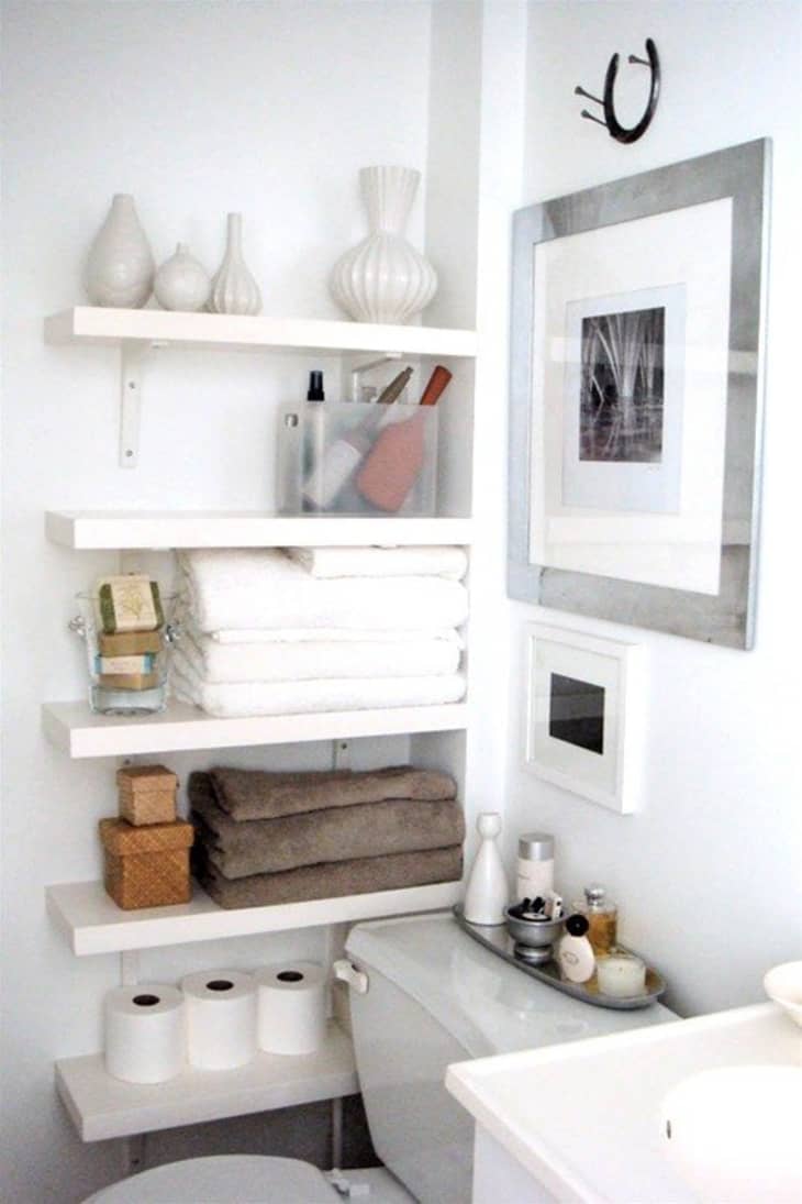 narrow bathroom shelf