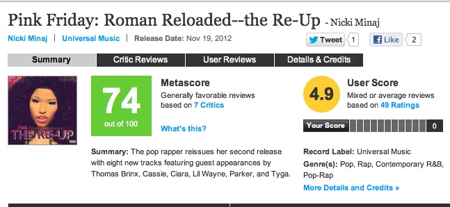 nicki minaj metacritic