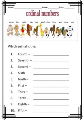 ordinal numbers exercises pdf