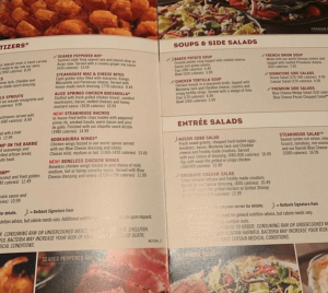 outback steakhouse restaurant menu