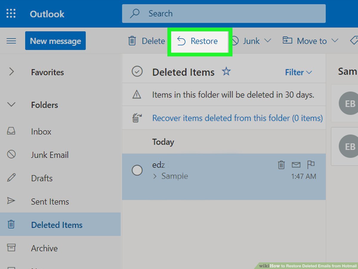 outlook live com mail 0 deleteditems