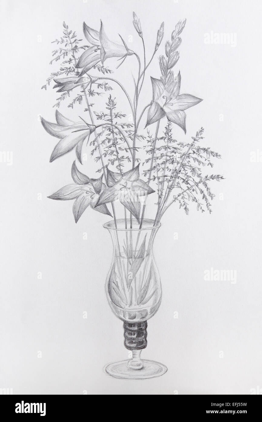 pencil sketch drawing flowers