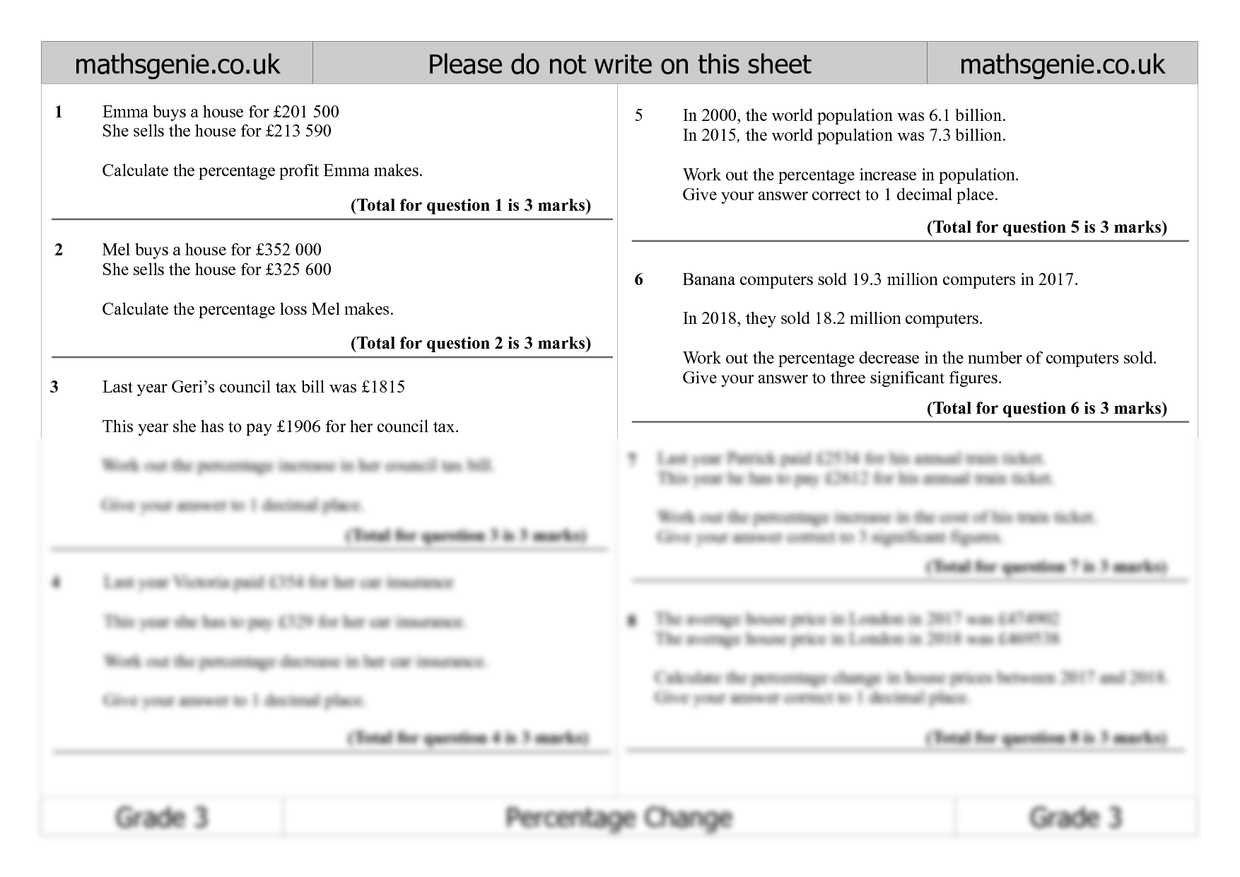 percentage increase and decrease maths genie