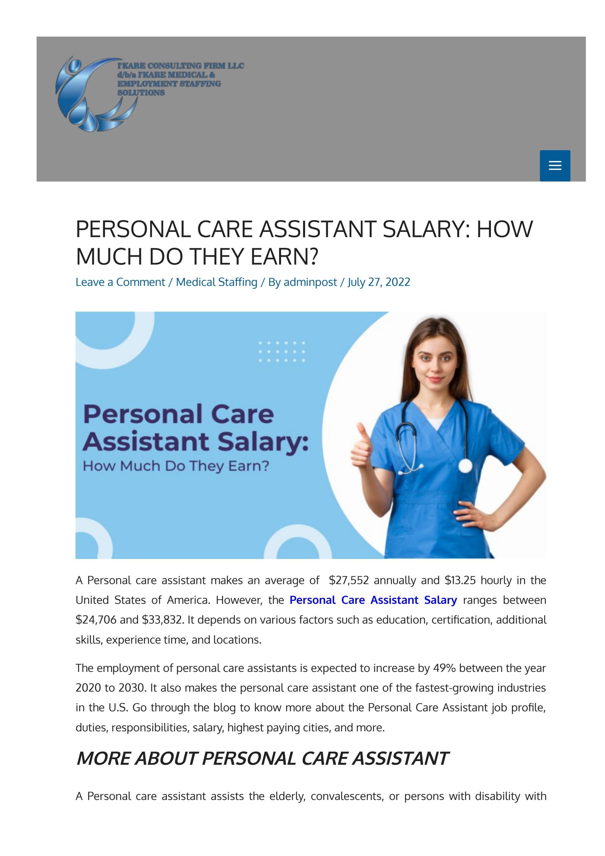 personal care assistant salary