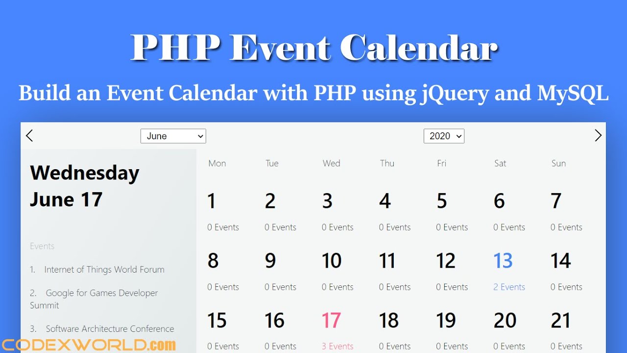 php event calendar with mysql database