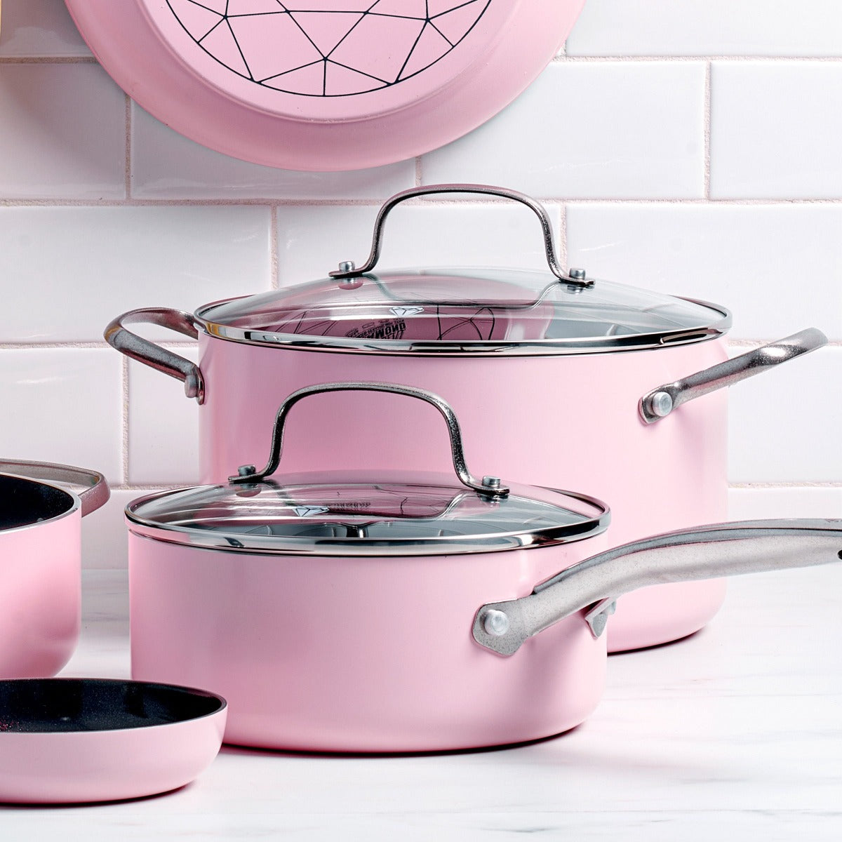 pink pots and pans set