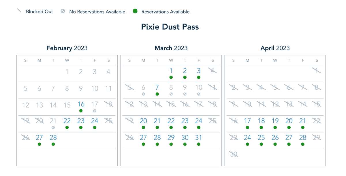 pixie pass blockout dates 2023