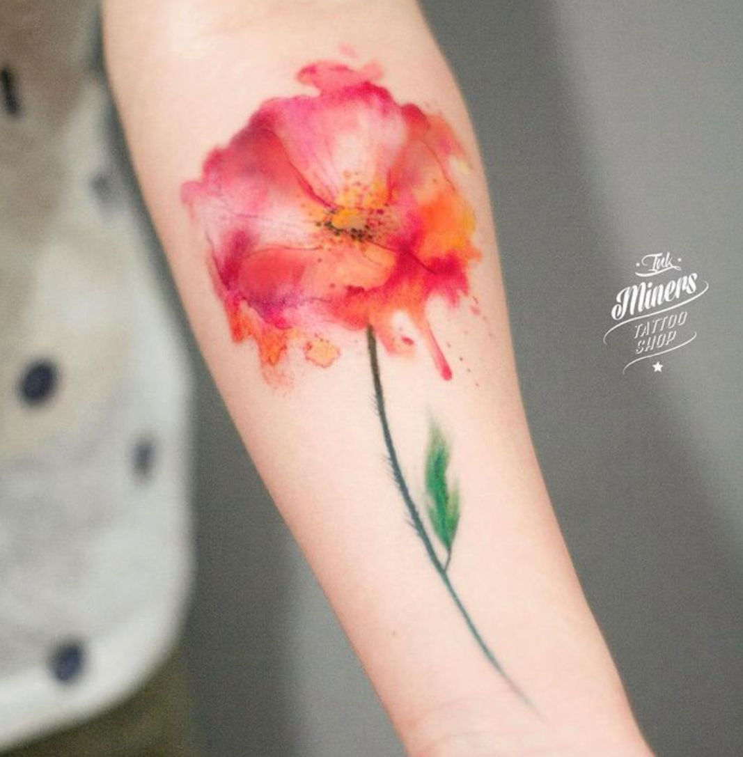 poppy flower watercolor tattoo