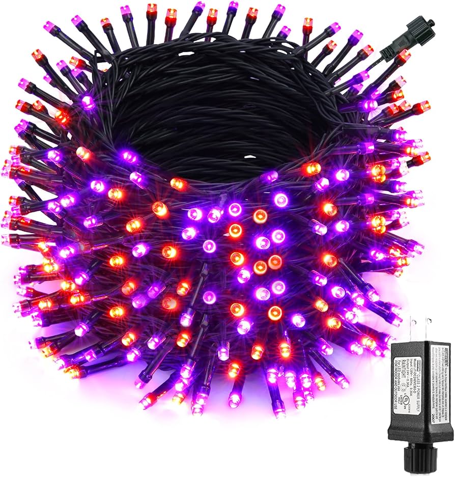 purple orange string lights