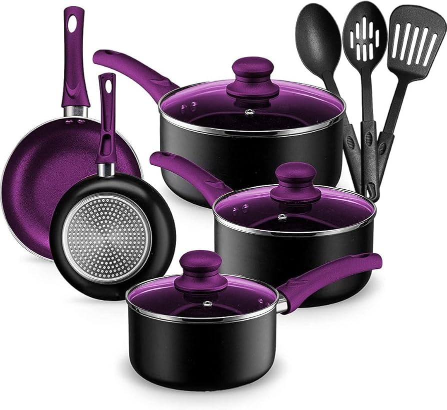 purple saucepans