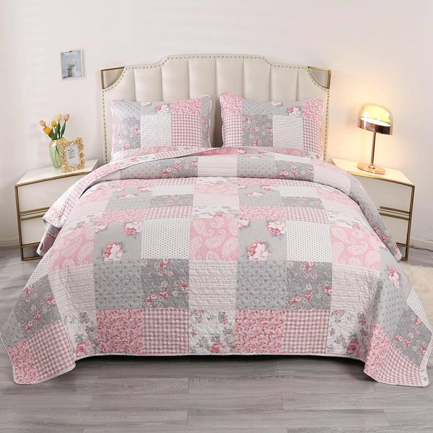 quilted bedspread pink