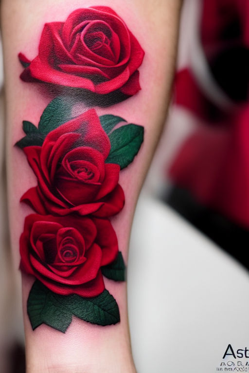 realistic red rose tattoo with stem