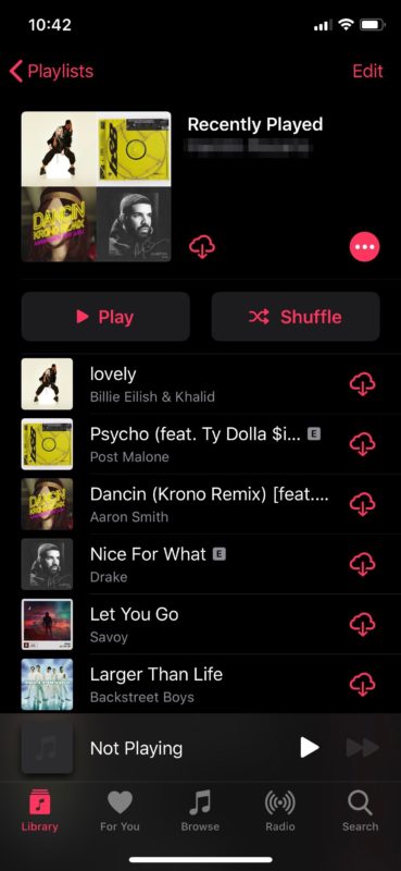 recently played apple music