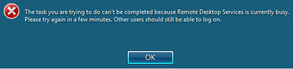 remote desktop services is currently busy