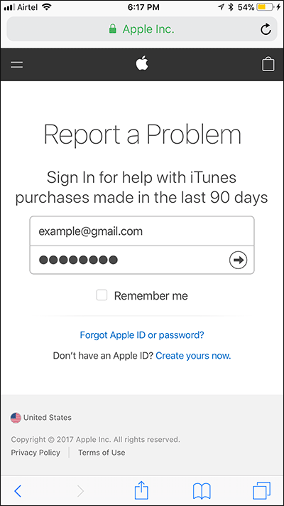 reportaproblem apple com login