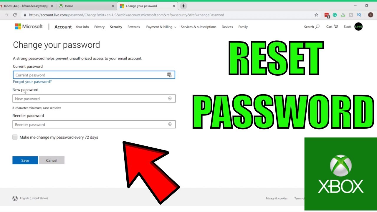 reset xbox microsoft password