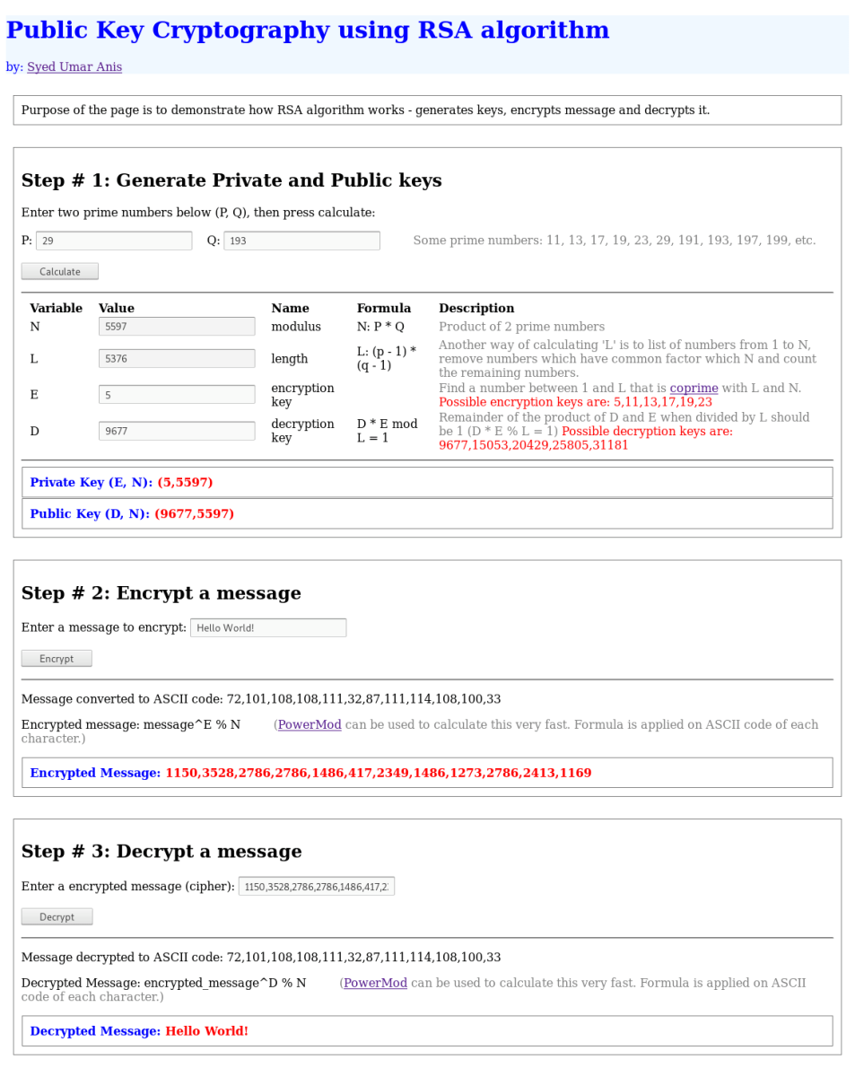 rsa algorithm calculator