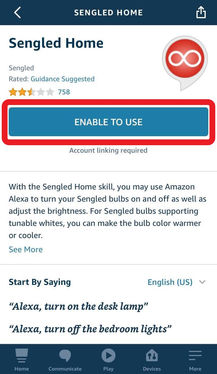 sengled home skill