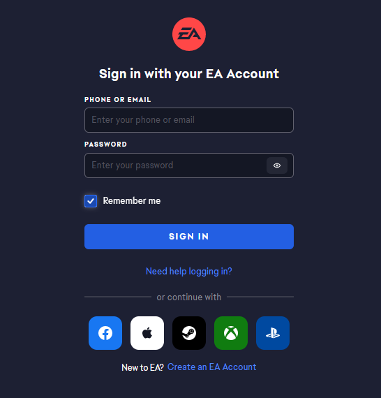 sign in ea account