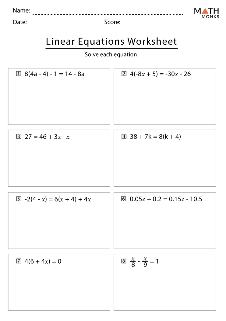 simple linear equations worksheet pdf