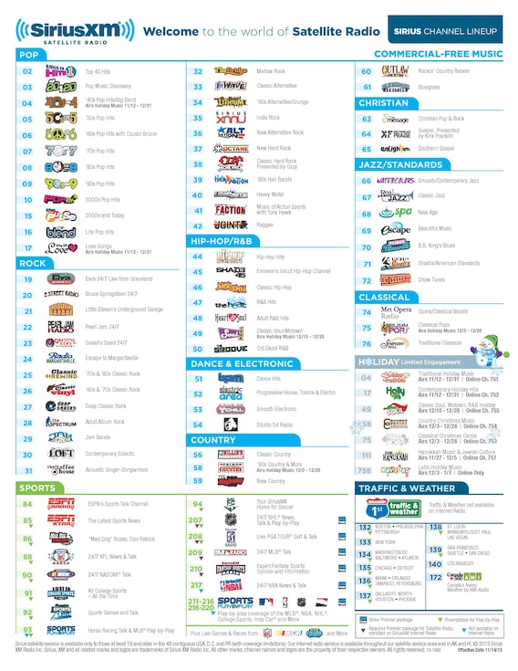 sirius xm radio channels