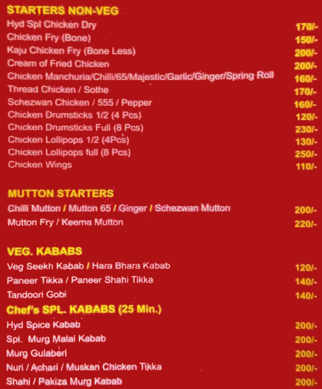 spice of hyderabad menu