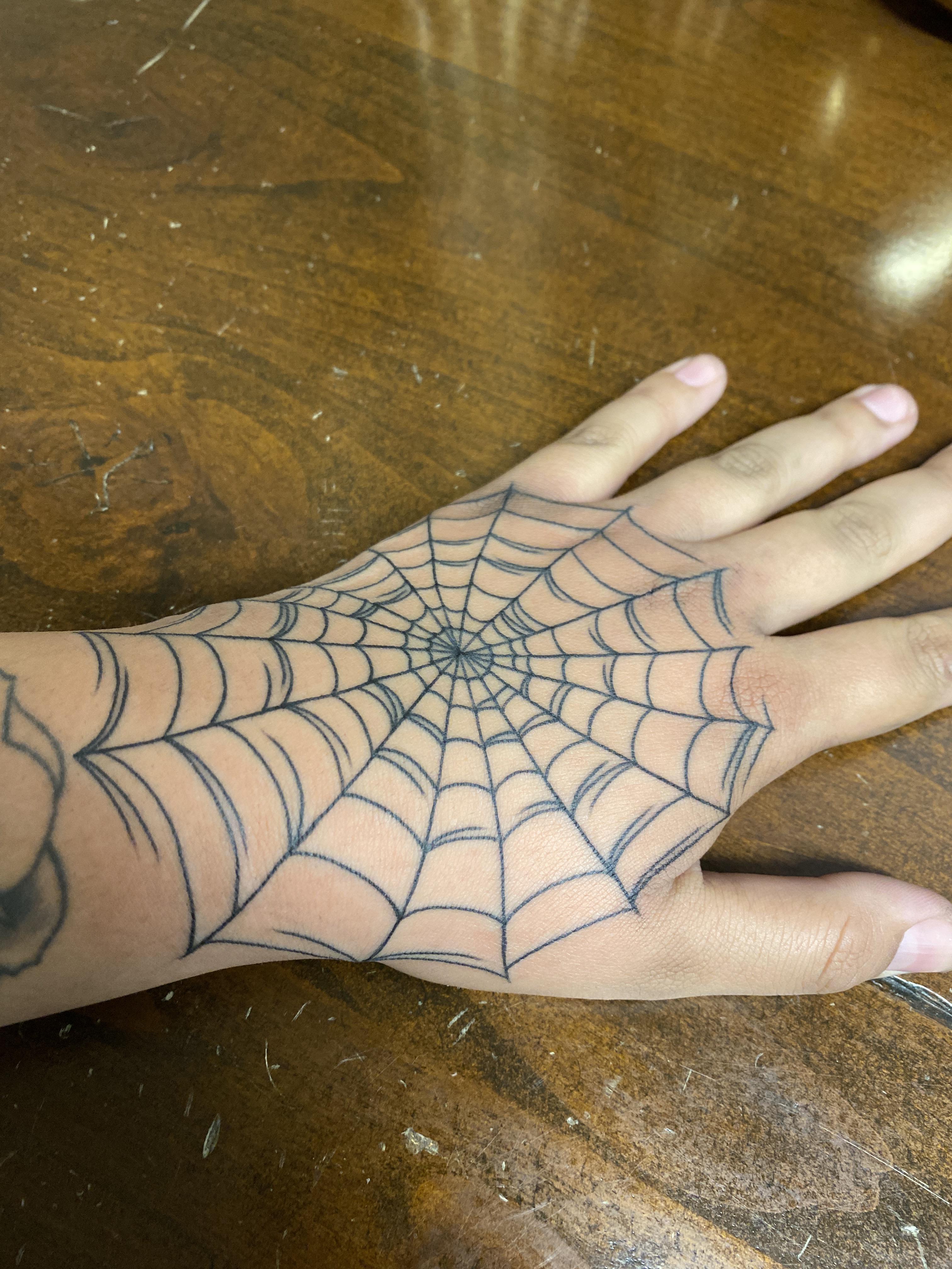 spider web hand tattoo