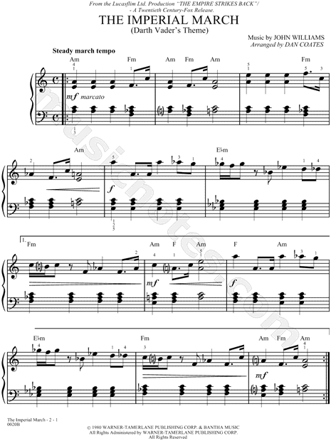 star wars imperial march piano sheet music