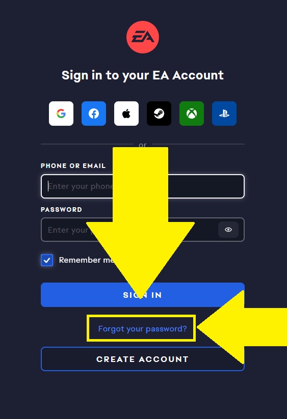 start.ea/resetpassword