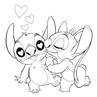 stitch y angel para colorear