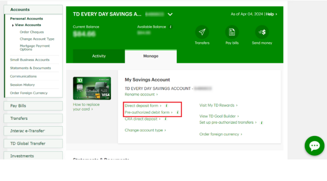 td direct deposit information