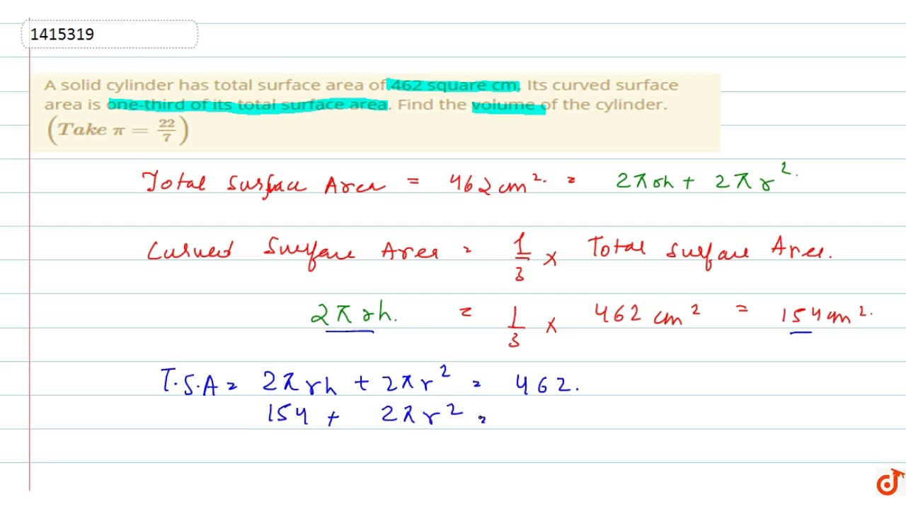 the total surface area of cylinder is 462