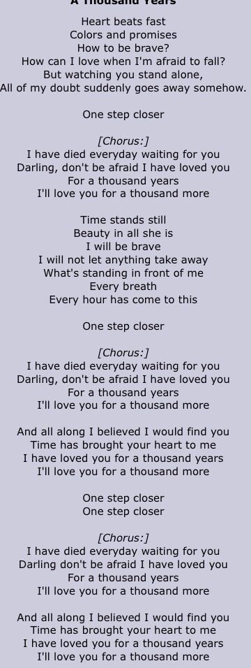 thousand years christina perri lyrics