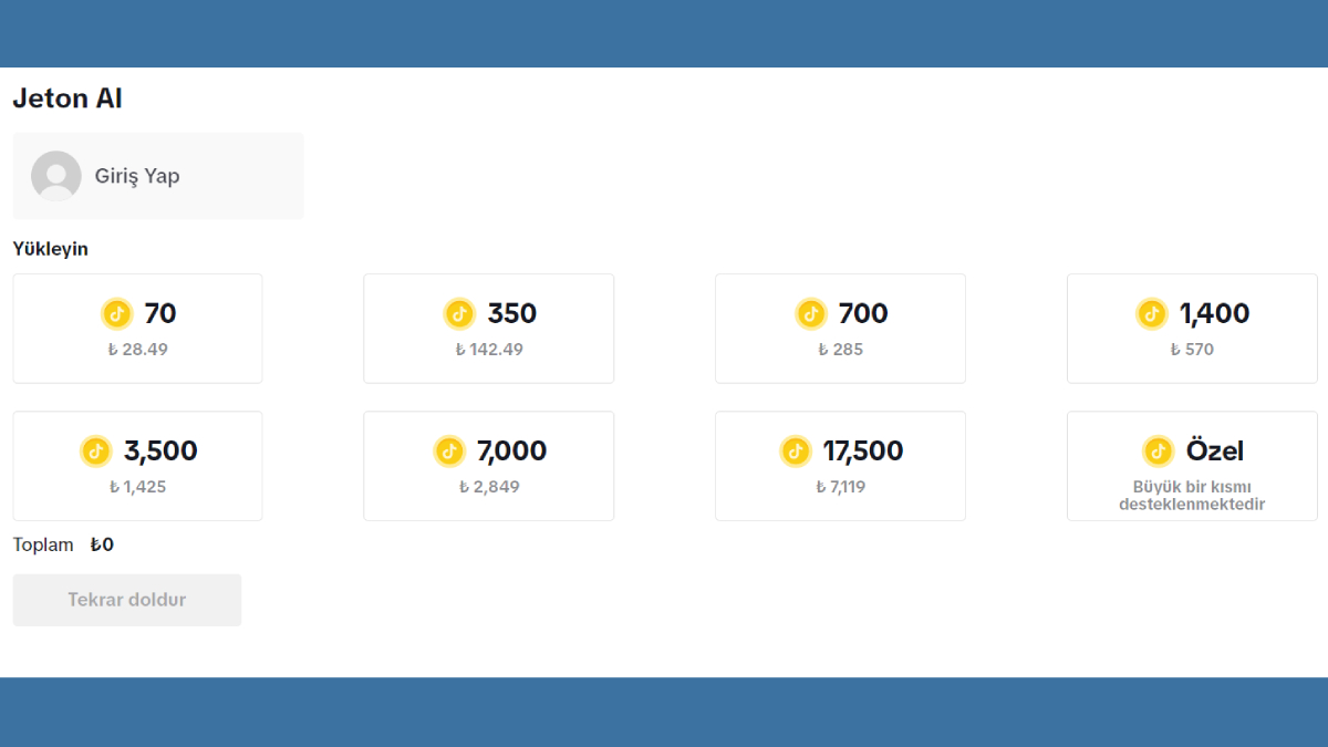tiktok jeton yükleme