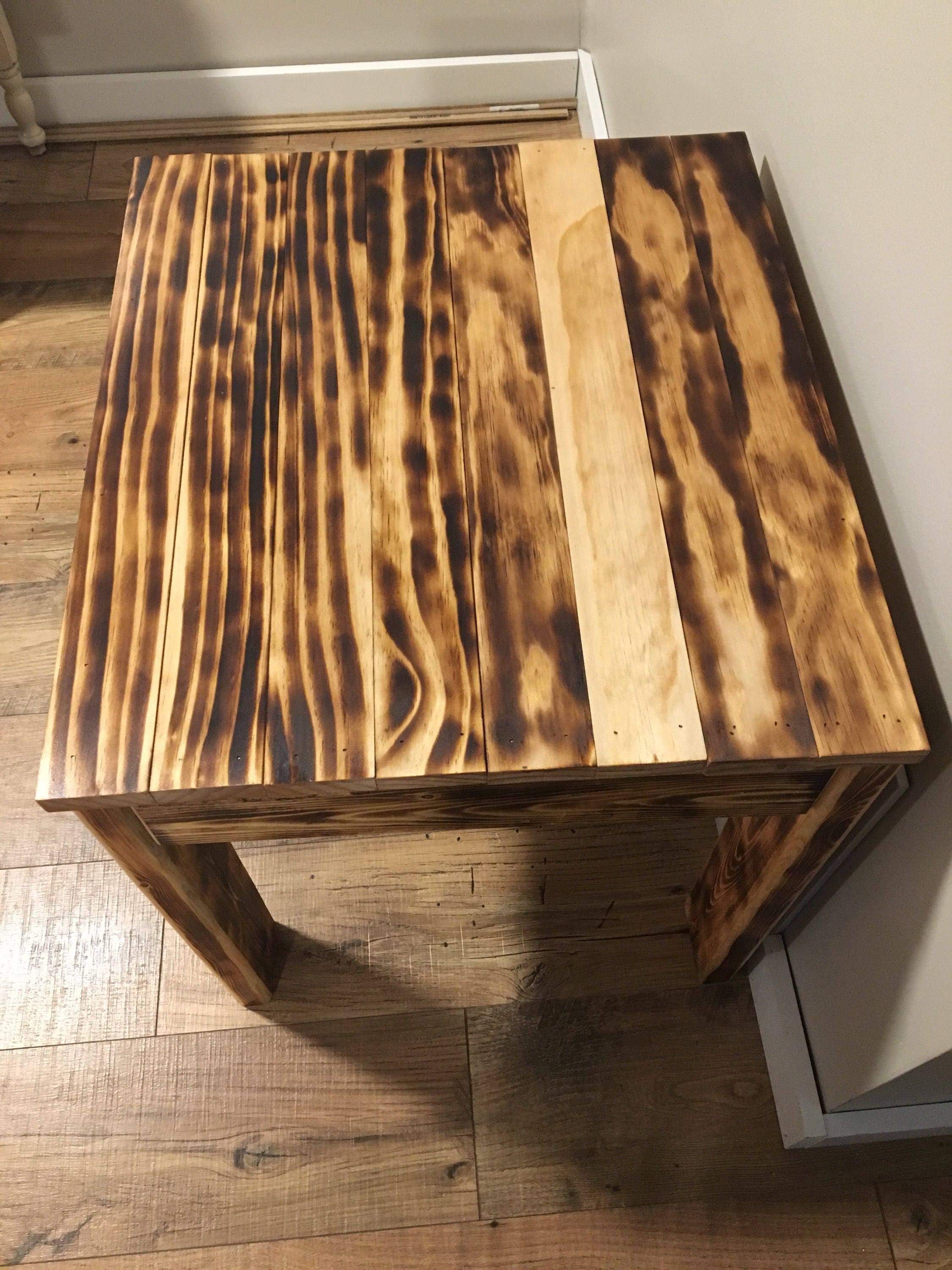 torched wood table