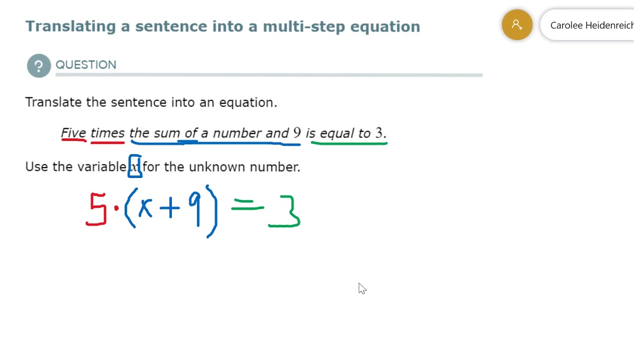 translating a sentence into a multi step equation