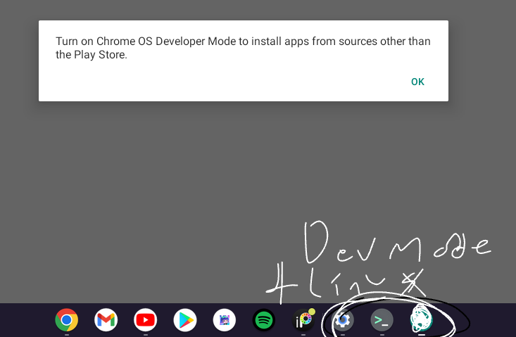 turn on chrome os developer mode to install apps