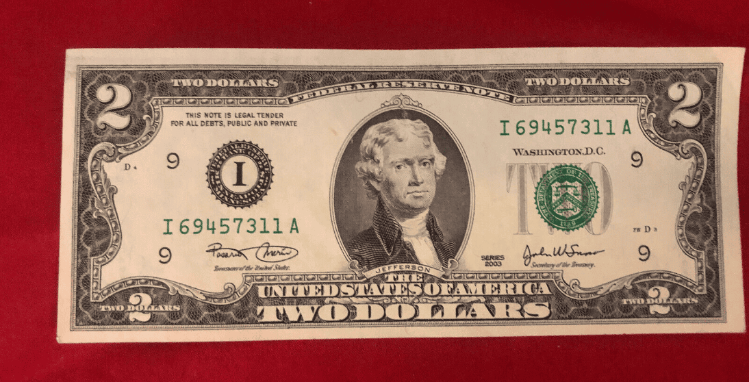 uncirculated 2003 2 dollar bill