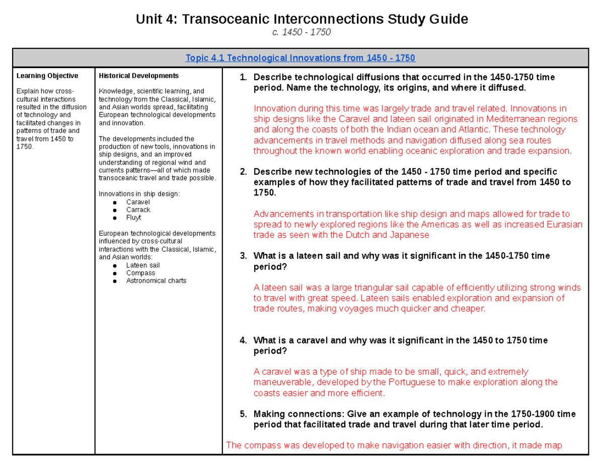 unit 4: transoceanic interconnections study guide