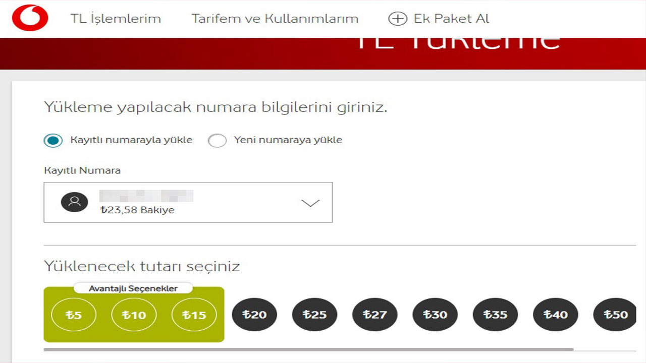 vodafone tl yükle