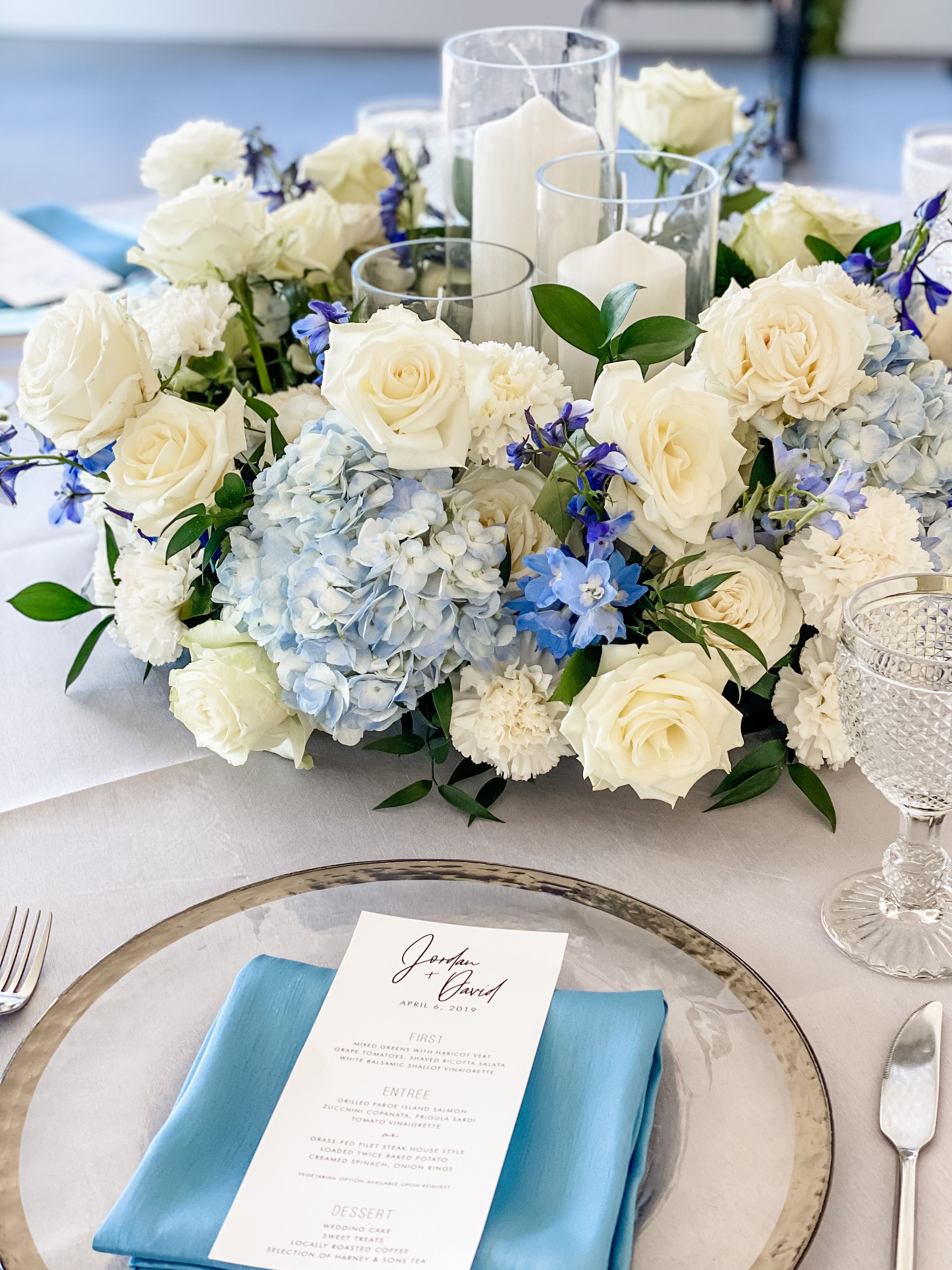 wedding blue centerpieces