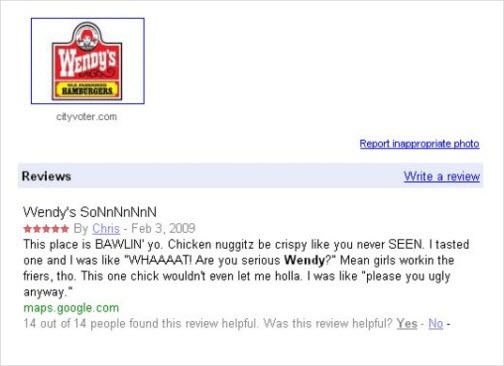 wendys google review