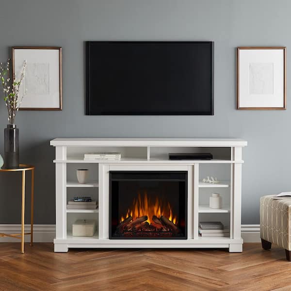 white electric fireplace tv stand